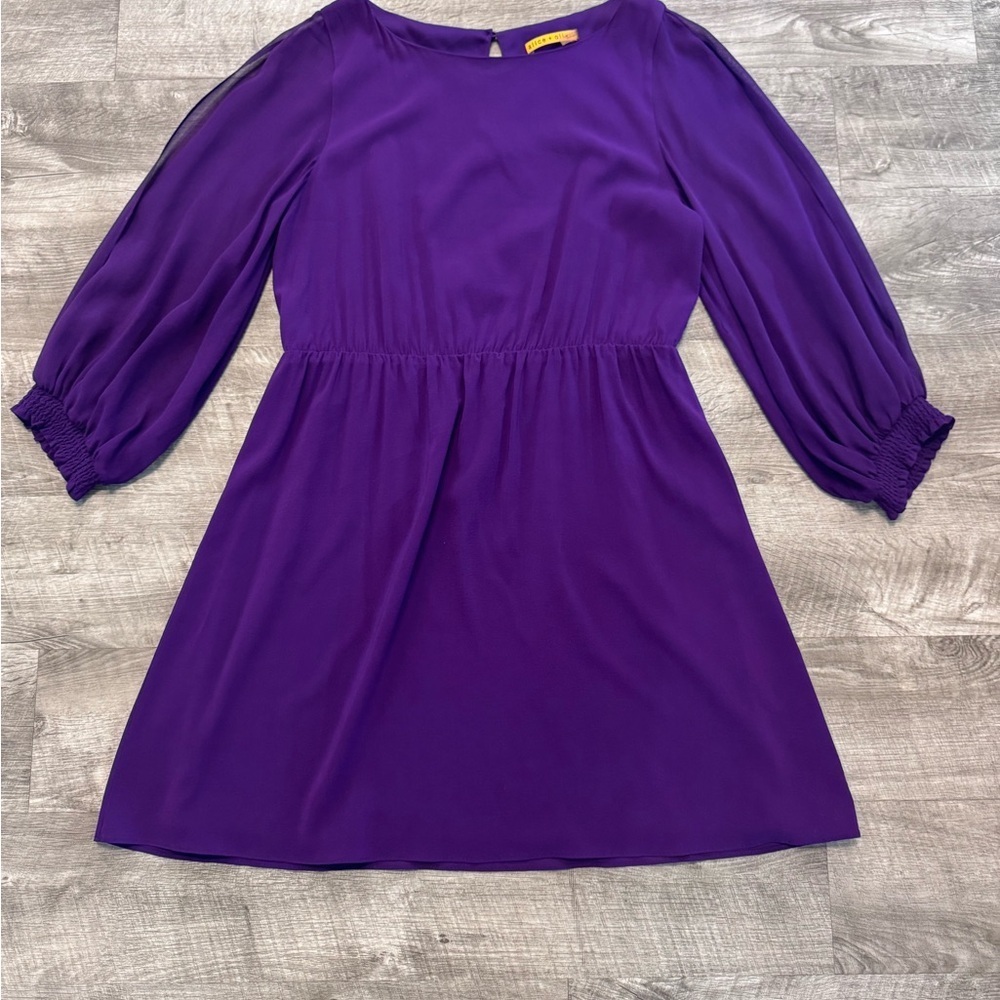 Alice & Olivia Deep Purple Sheer 3/4 Sleeve Silk Mini Dress Womens Sz. M